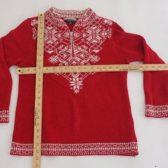 Vintage Parkhurst Weekend Red Cream Quarter Zip Winter Snowflake Knit Sweater S - Picture 4 of 10